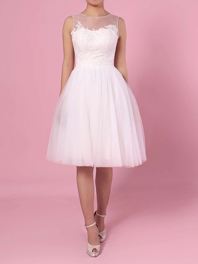 A-line Scoop Neck Tulle Knee-length Appliques Lace Wedding Dresses #PWD00023419