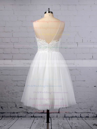 A-line Scoop Neck Tulle Knee-length Appliques Lace Wedding Dresses #PWD00023419