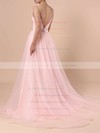 A-line V-neck Tulle Sweep Train Sashes / Ribbons Wedding Dresses #PWD00023430
