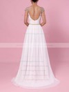 A-line V-neck Chiffon Sweep Train Beading Wedding Dresses #PWD00023441