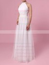 A-line Scoop Neck Tulle Floor-length Wedding Dresses #PWD00023455