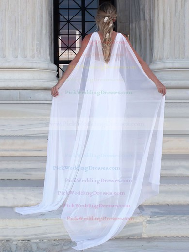 Lace Chiffon V-neck Sweep Train A-line Appliques Lace Wedding Dresses #PWD00023469