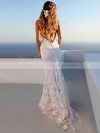 Lace V-neck Sweep Train Trumpet/Mermaid Appliques Lace Wedding Dresses #PWD00023470