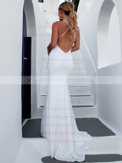 Sequined V-neck Sweep Train Trumpet/Mermaid Wedding Dresses #PWD00023473