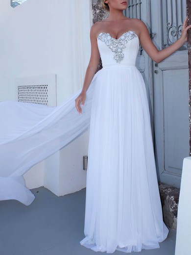 Chiffon Sweetheart Watteau Train A-line Beading Wedding Dresses #PWD00023474