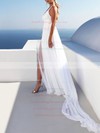 Chiffon V-neck Sweep Train A-line Appliques Lace Wedding Dresses #PWD00023475