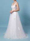 Tulle V-neck Floor-length A-line Appliques Lace Wedding Dresses #PWD00023352