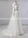 Tulle Scoop Neck Sweep Train Ball Gown Appliques Lace Wedding Dresses #PWD00023354