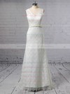 Lace V-neck Sweep Train Trumpet/Mermaid Sashes / Ribbons Wedding Dresses #PWD00023378