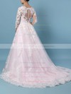 Tulle V-neck Sweep Train Ball Gown Appliques Lace Wedding Dresses #PWD00023379
