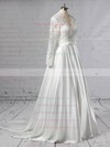 Satin Tulle V-neck Sweep Train Ball Gown Appliques Lace Wedding Dresses #PWD00023383