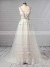 Tulle V-neck Sweep Train Princess Beading Wedding Dresses #PWD00023386