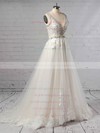 Tulle V-neck Sweep Train Princess Beading Wedding Dresses #PWD00023386