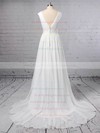 Chiffon V-neck Sweep Train A-line Beading Wedding Dresses #PWD00023396
