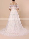 Lace Off-the-shoulder Sweep Train Princess Wedding Dresses #PWD00023397
