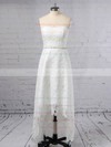 Lace Strapless Asymmetrical A-line Sashes / Ribbons Wedding Dresses #PWD00023425