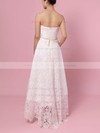 Lace Strapless Asymmetrical A-line Sashes / Ribbons Wedding Dresses #PWD00023425