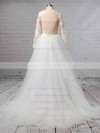 Organza Tulle V-neck Sweep Train Ball Gown Cascading Ruffles Wedding Dresses #PWD00023436