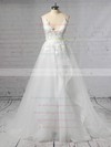 Tulle V-neck Sweep Train Ball Gown Appliques Lace Wedding Dresses #PWD00023438