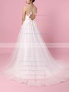 Tulle V-neck Sweep Train Ball Gown Appliques Lace Wedding Dresses #PWD00023438