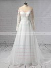 Organza Tulle Scoop Neck Sweep Train A-line Appliques Lace Wedding Dresses #PWD00023444