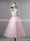 Tulle Halter Tea-length Ball Gown Beading Wedding Dresses #PWD00023450