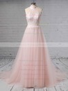 Tulle Halter Sweep Train A-line Appliques Lace Wedding Dresses #PWD00023452