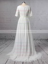 Lace Chiffon V-neck Sweep Train A-line Beading Wedding Dresses #PWD00023463