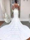 Stretch Crepe V-neck Sweep Train Trumpet/Mermaid Appliques Lace Wedding Dresses #PWD00023543