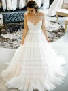 Lace Tulle V-neck Sweep Train Ball Gown Bow Wedding Dresses #PWD00023545