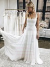 Tulle Stretch Crepe Square Neckline Sweep Train A-line Lace Wedding Dresses #PWD00023548