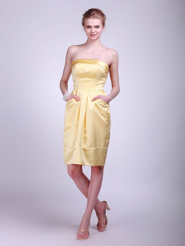 A-line Knee-length Satin Pockets Strapless Bridesmaid Dresses #PWD01012024
