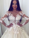 Tulle Scoop Neck Sweep Train Ball Gown Appliques Lace Wedding Dresses #PWD00023549