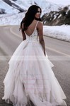 Tulle V-neck Floor-length Ball Gown Appliques Lace Wedding Dresses #PWD00023551