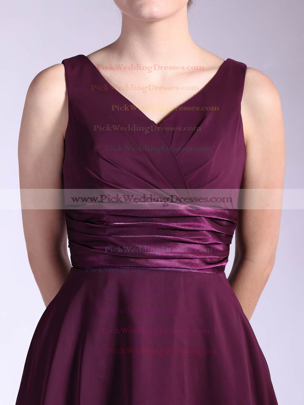 Empire Tea-length Chiffon Sashes/Ribbons V-neck Bridesmaid Dresses #PWD01012030