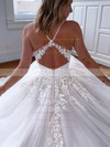 Tulle V-neck Sweep Train Princess Appliques Lace Wedding Dresses #PWD00023560