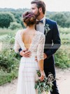 Lace Chiffon V-neck Floor-length A-line Ruffles Wedding Dresses #PWD00023564