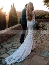 Lace V-neck Sweep Train Trumpet/Mermaid Lace Wedding Dresses #PWD00023572