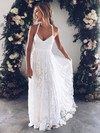 Lace V-neck Sweep Train A-line Split Front Wedding Dresses #PWD00023410