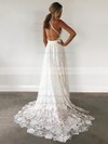 Lace V-neck Sweep Train A-line Split Front Wedding Dresses #PWD00023410