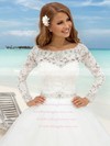 Lace Tulle Scoop Neck Sweep Train Ball Gown Sashes / Ribbons Wedding Dresses #PWD00023483