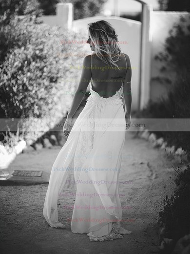 Chiffon Lace V-neck Floor-length A-line Appliques Lace Wedding Dresses #PWD00023485