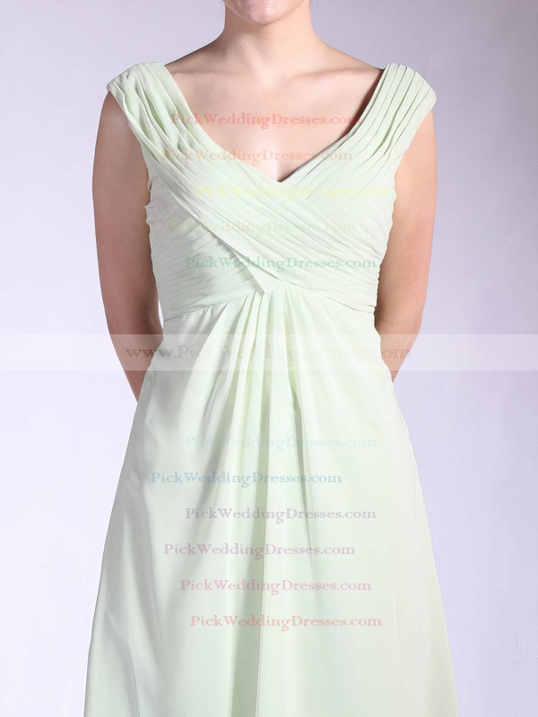 A-line Tea-length Chiffon Pleats V-neck Bridesmaid Dresses #PWD01012032