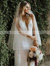 Lace V-neck Sweep Train Trumpet/Mermaid Lace Wedding Dresses #PWD00023487