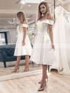 Satin Off-the-shoulder Knee-length A-line Wedding Dresses #PWD00023488