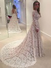 Lace Scalloped Neck Court Train Princess Sashes / Ribbons Wedding Dresses #PWD00023489