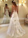 Tulle V-neck Sweep Train A-line Appliques Lace Wedding Dresses #PWD00023493