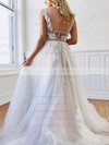 Tulle V-neck Sweep Train Princess Appliques Lace Wedding Dresses #PWD00023494