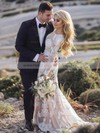 Lace Tulle Scoop Neck Sweep Train Trumpet/Mermaid Appliques Lace Wedding Dresses #PWD00023496