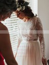 Lace Chiffon Scoop Neck Floor-length A-line Appliques Lace Wedding Dresses #PWD00023503